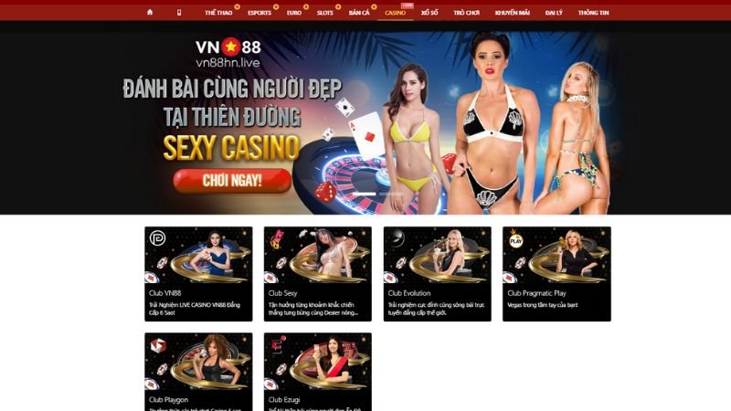 Các trò chơi Casino đỉnh cao đều có mặt tại VN88